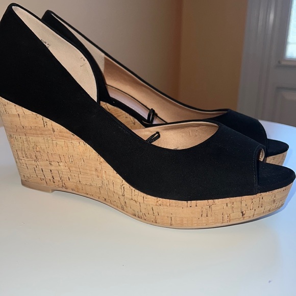 H&M Black Suede Wedge Shoes size 9.5 - Picture 2 of 6
